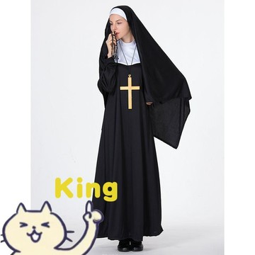 【臺灣出貨】成人神父修女套裝 萬聖節 cos 角色扮演服 黑色牧師長袍聖母瑪利亞扮裝服 垂墜舒適布料 對變裝舞臺演出使用