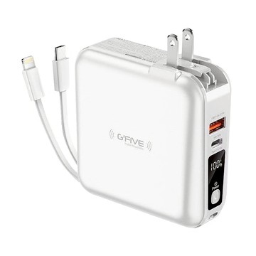 G'FIVE 基伍 10000mAh 五合一 22.5W PD+QC3.0 自帶線行動電源 GP-W10S 白色