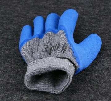 拉毛膠手套灰色藍膠