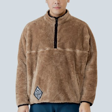 Tipi 雙面刷毛半開襟上衣 男女共版 原木棕