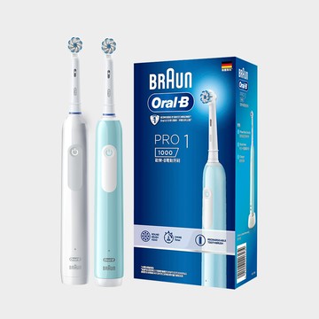 【雙入組】Oral-B PRO1 3D電動牙刷-孔雀藍/簡約白