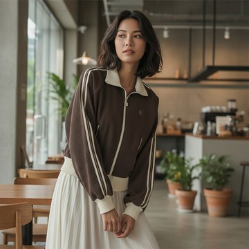 FILA #韓韶禧代言款 女經典條紋織帶外套-咖啡 5JKZ-5205-BN