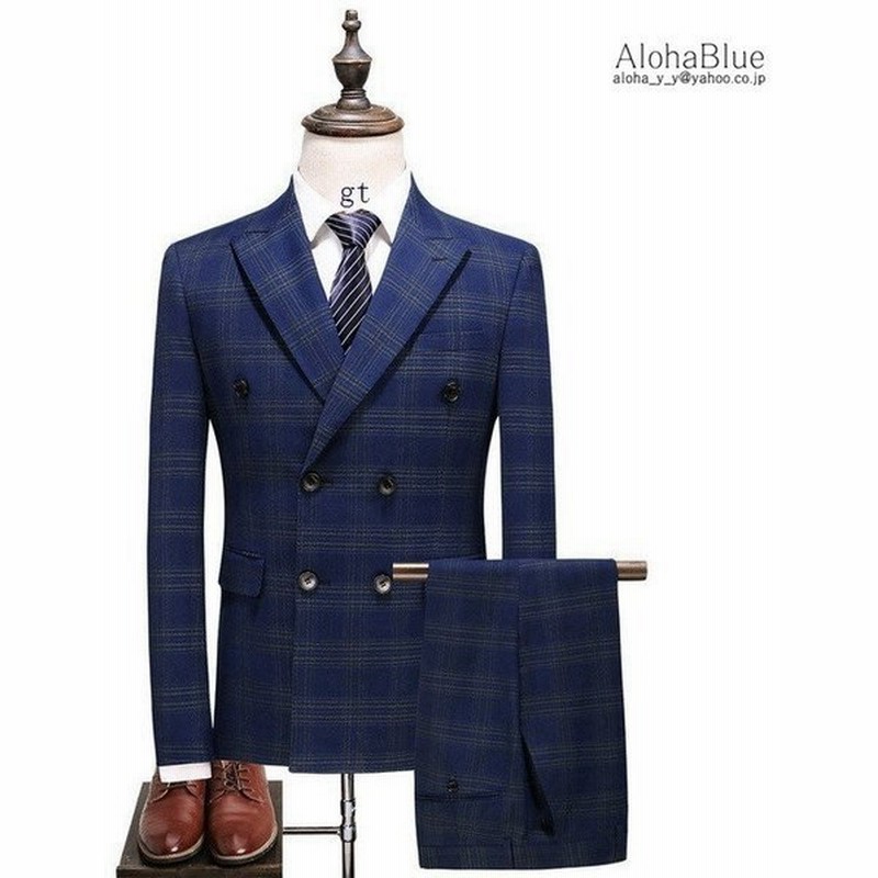 ダブルスーツメンズチェック柄3ピーススーツスリーピーススリーピースーツビジネススーツセットアップ6つボタン結婚式秋夏 通販 Lineポイント最大get Lineショッピング