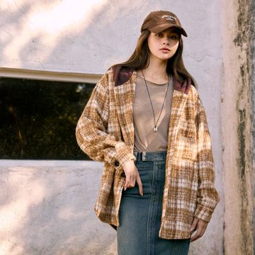 OB嚴選-格紋毛呢連帽保暖外套《EA3830-》