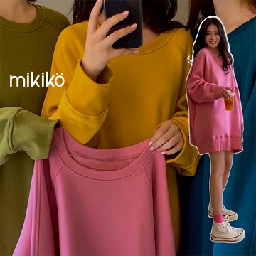 美木子｜長袖上衣 長袖大學t ｜鬼馬系少女 長版寬鬆加絨大學t  4色【T10855】下身失蹤 oversize 落肩