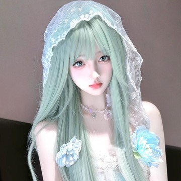 免運🔥薄荷曼波綠假髮女長髮夏季薄款顯白lolita長直髮自然仿真全頭套式假髮女整頂 假髮 假瀏海 增髮量 假髮片透氣假髮