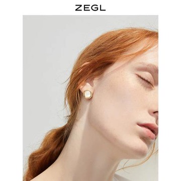 ZEGL復古貝殼方塊耳環女高級感氣質耳釘2024新款爆款925銀針耳飾