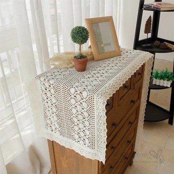 鳳尾鉤針棉麻桌旗美式復古茶幾電視柜斗柜餐桌布蓋布文藝拍攝道具
