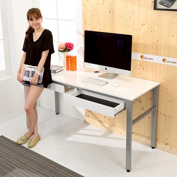 【BuyJM】低甲醛木紋白160公分雙抽屜穩重工作桌