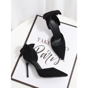 蝴蝶結高跟鞋女2025年春季新款淺口百搭中空工作鞋氣質尖頭單鞋女