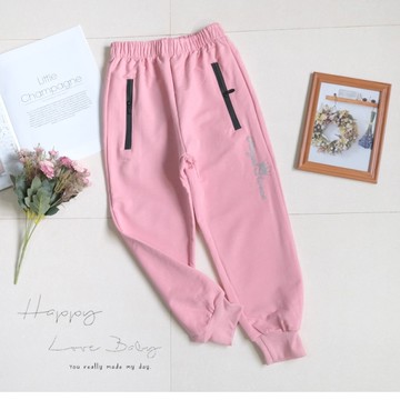 女大童 皇冠英文粉嫩休閒舒適棉褲 秋冬童裝 大童長褲 大童休閒褲 大童棉褲 大童褲子 秋冬褲