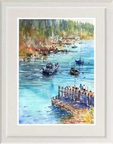 原創水彩畫平靜的海灣 1