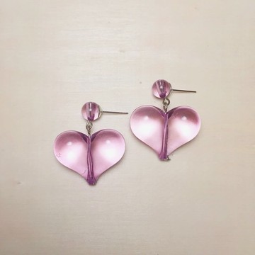 防水壓克力透明淡紫大桃心耳環