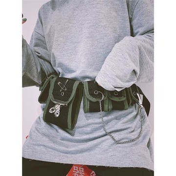 潮酷多口袋腰包ins機能工裝風戰術包男休閑戶外單肩斜挎包新款潮
