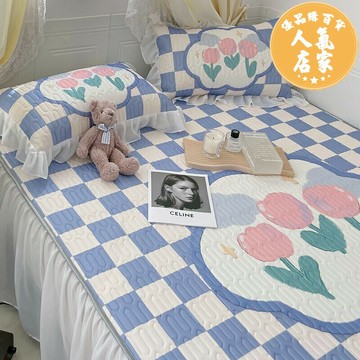 乳膠涼席/冰絲涼席 夏天冰絲乳膠床裙款涼席三件套夏季可機水洗公主風空調軟席子折疊