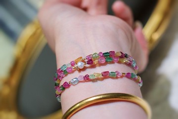 碧璽 天然碧璽隨形項鏈手鏈兩用款搭配沉香 珍珠 猛獁象牙