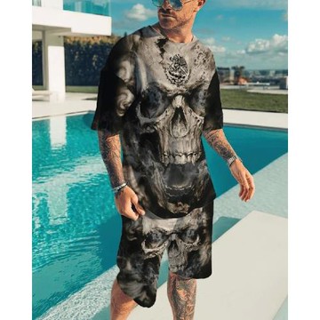 3D printed loose T-shirt and shorts set3D印花寬松T恤短褲套裝