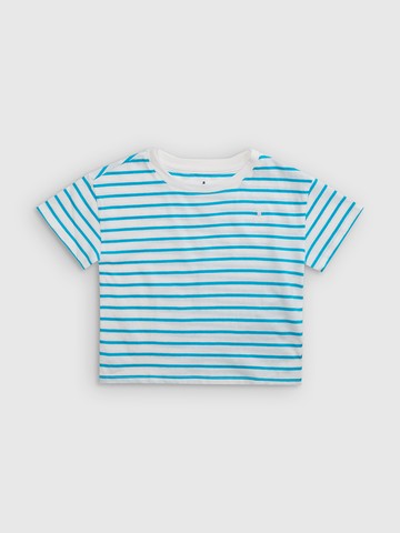 女幼童裝 純棉小熊刺繡圓領短袖T恤-淺藍色