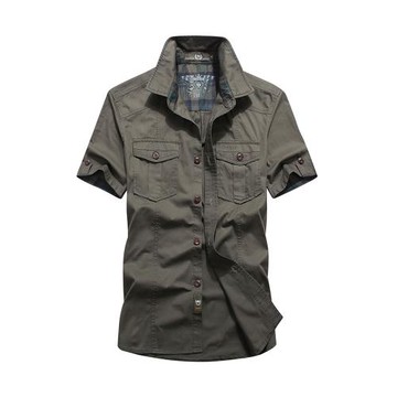 AK男裝夏季男士短袖襯衫純棉休閑寬松襯衣大碼工裝230斤可穿