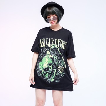 古著 綠天使翅膀骷顱頭長版T恤