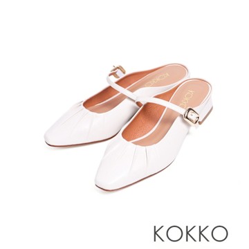 KOKKO簡約慵懶抓皺柔軟綿羊皮穆勒鞋白色