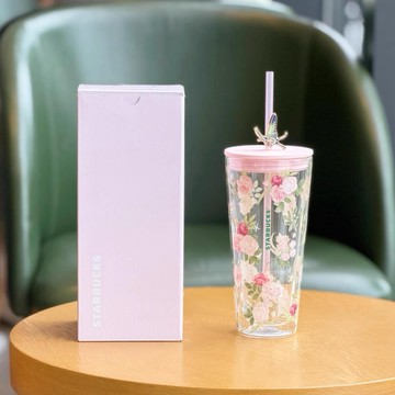 星巴克杯子2026萬花玫境春季玫瑰大容量桌面雙層玻璃吸管咖啡杯