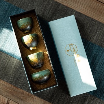 主人杯復古粗陶茶杯中式古風個性巖生釉陶瓷銅底盞杯家用單杯送禮