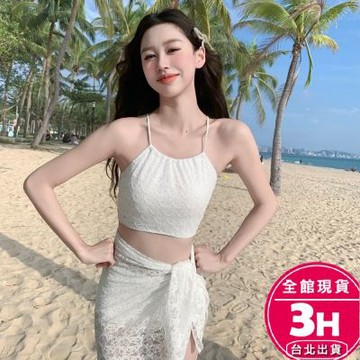 【梨卡】隔日到貨 三件式泳裝 泳衣 比基尼 平口比基尼 性感美背 小胸泳裝 聚攏比基尼 罩裙泳裝FC187【現貨24H】