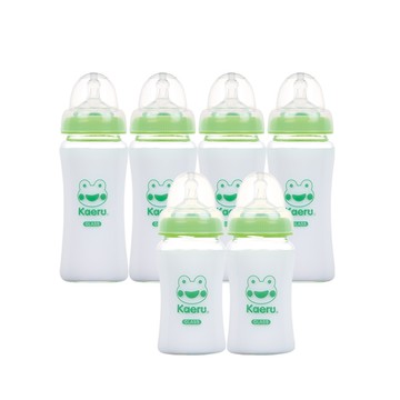 黃色小鴨 Piyo Piyo - 哈皮蛙 媽咪乳感寬口徑葫蘆玻璃奶瓶6入組 (黃色小鴨官方直營)