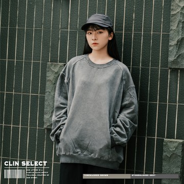 西林 CLIN｜選物｜重磅水洗口袋大學T_T-0018 400g 寬鬆 棉質 秋冬 素色 口袋 刷舊 美式