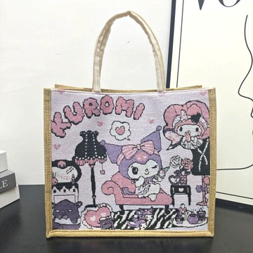 の包包裡✨卡通亞麻手提包女時尚大容量購物袋學生補課包手拎袋伴手禮託特包