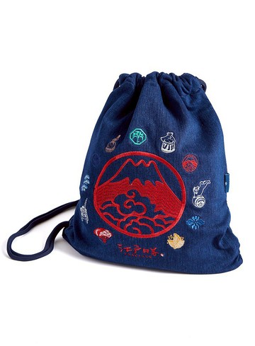 江戶勝 日系 中性 富士山丹寧風格束口包(拔洗藍) #包包#背包