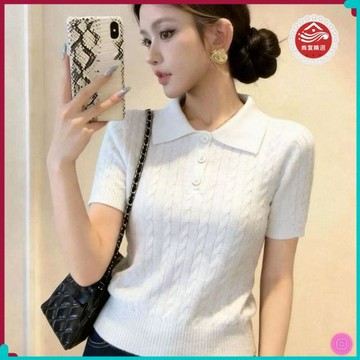 🏵️秋季上新🏵️2026夏季新款polo領麻花紋針織短袖薄款洋氣時尚短款正肩時尚上衣