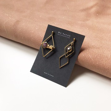 靜謐天然石_黃銅耳環_碧璽(可改夾)