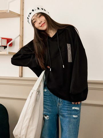 太空棉素面車線布標寬鬆帽T