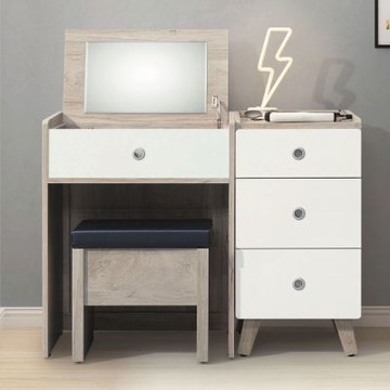 文創集 克順安雙色3.3尺上掀式鏡台/化妝台組合(含可收納化妝椅)-100x40x76-112-cm免組
