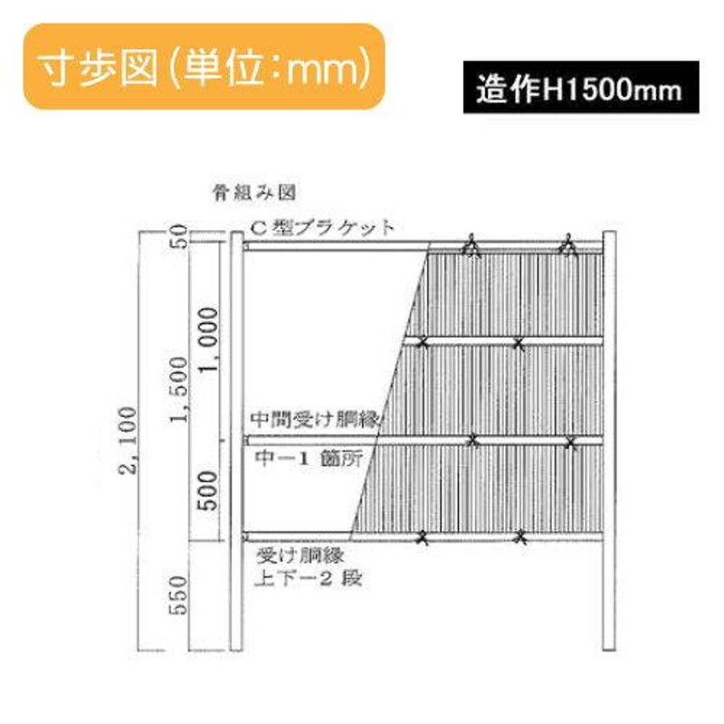 人工竹垣フェンス 目隠し タケヒロ産業 縦みす垣 P型(煤竹)基本型 ...