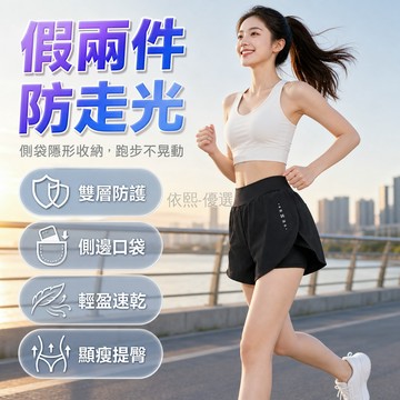 台灣出貨 二合一假兩件瑜伽褲 10CM高腰收腹褲 側邊隱藏大口袋 速乾健身短褲 跑步訓練運動褲 女性戶外休閒