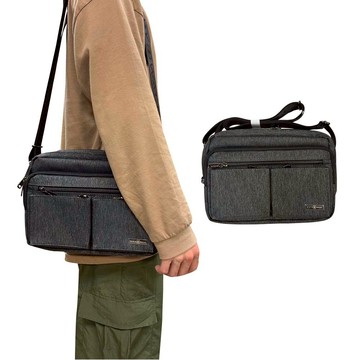 ~雪黛屋~SPYWALK 斜側包中容量進口防水尼龍二主袋+外袋共七層SW2041(中)