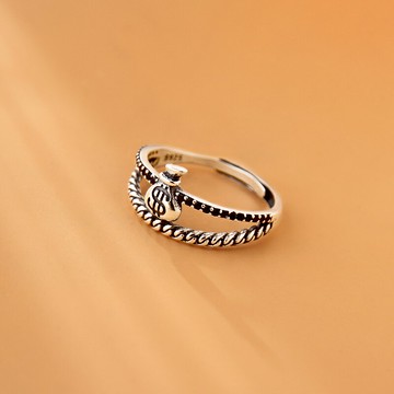 純銀復古錢袋開口戒指招財福袋聚財轉運活口食指指環小眾個性古風