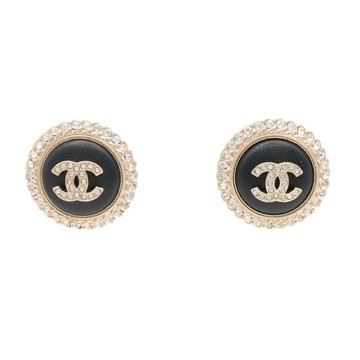 CHANEL 香奈兒 Logo 圓形 耳環 黑色 金屬 【二手名牌BRAND OFF】