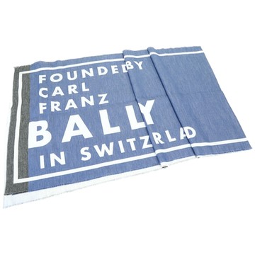 BALLY 方框字母棉混紡喀什米爾流蘇圍巾 披肩(藍色)