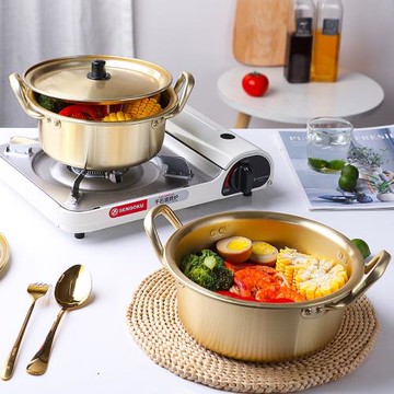 韓國泡面鍋網紅拉面鍋家用食堂小湯鍋煮方便面鍋韓式煮面鍋黃鋁鍋