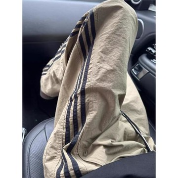 卡其色三條杠條紋褲子男夏季薄款速干降落傘兵沖鋒褲直筒休閑長褲