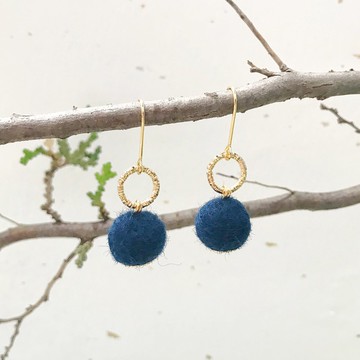 月圓 手作羊毛耳環 可改耳夾 18K包金耳勾