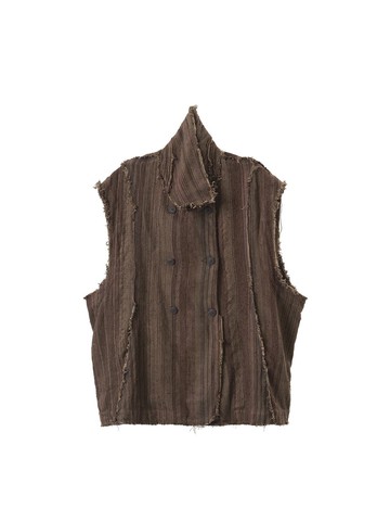 復古文青 / 亞麻拼接條紋背心