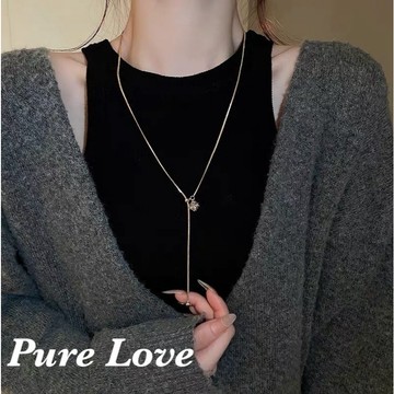 Pure Love樂芙 /正韓 鈦鋼【316L醫療鋼】G01137超閃立體鋯石小球抽拉可調式吊墜項鏈 / 銀