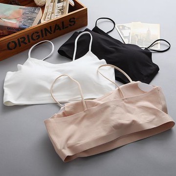 夏季少女白色防走光抹胸帶胸墊裹胸美背內衣打底吊帶運動背心文胸