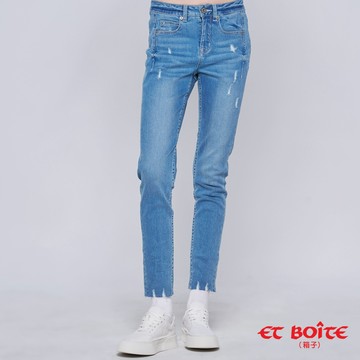 BLUE WAY ET BOiTE 箱子 - 女款 彈力中腰脇剪裁不收邊丹寧小直筒褲