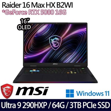MSI Raider 16 Max HX B2WI(U9 290HX/32G*2/2T+1T/RTX5080/16)特仕